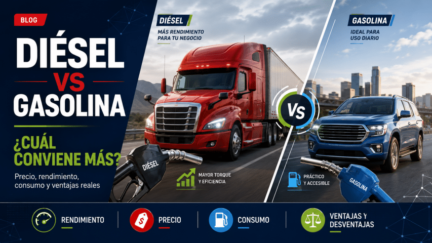 Compara diésel vs gasolina y descubre cuál conviene más según precio, rendimiento, consumo, mantenimiento y tipo de operación en vehículos y flotillas.