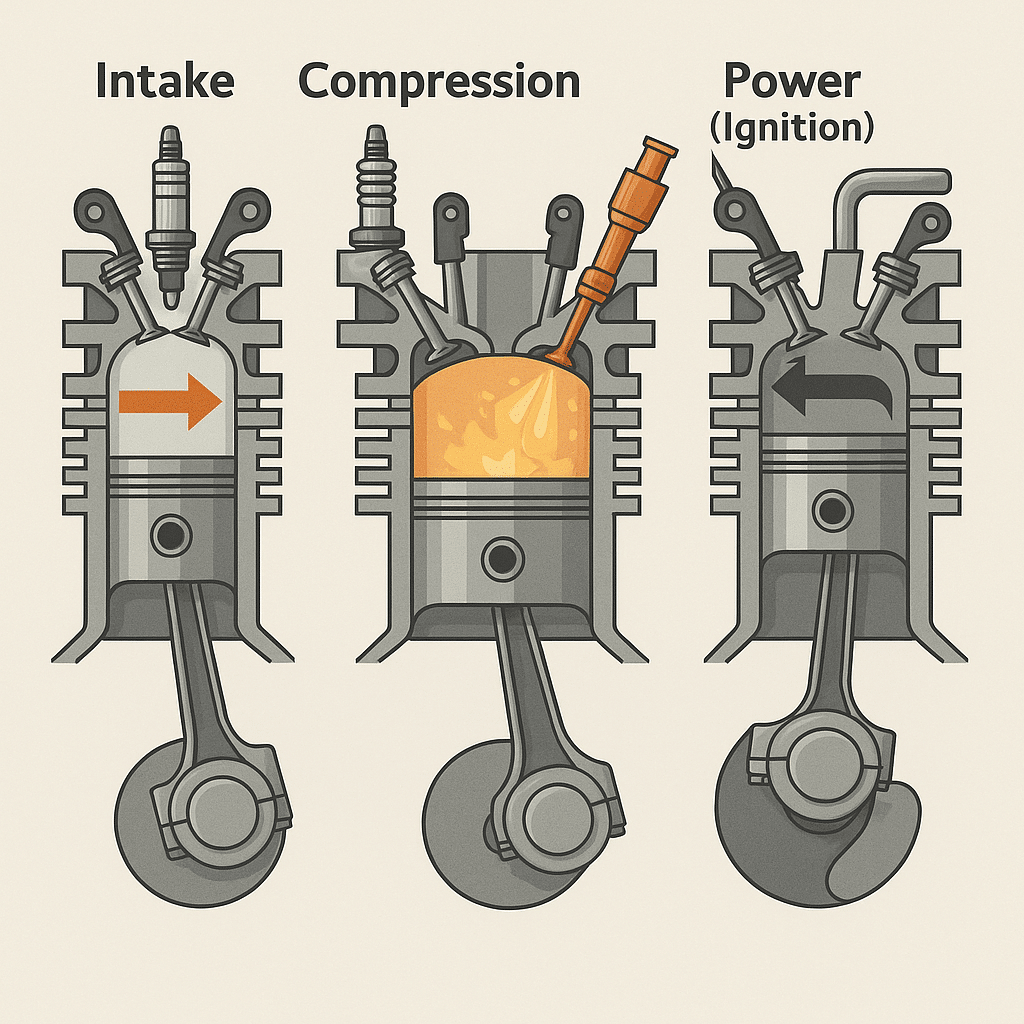 Motor de 4 tiempos: fases del ciclo y su impacto en consumo de diésel por kilómetro