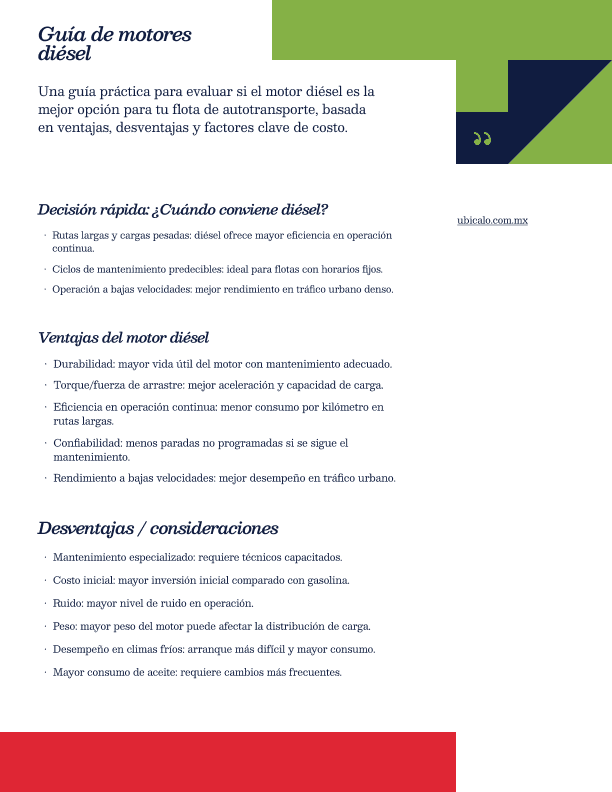 Motor diésel vs gasolina en autotransporte: ventajas, desventajas y checklist para decidir. Aprende a controlar el consumo de diésel por kilómetro, mantenimiento y costos operativos.