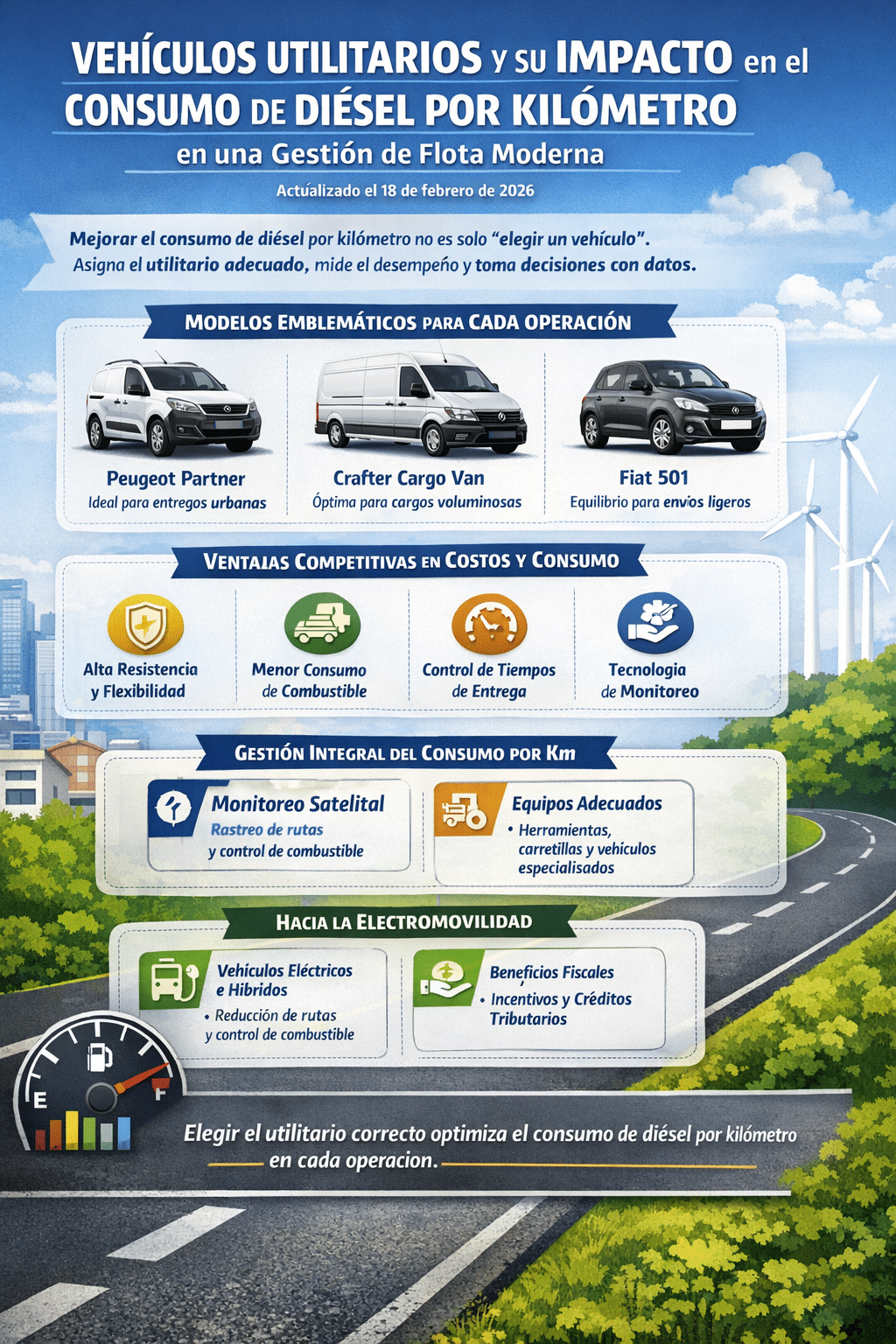 Aprende cómo elegir utilitarios, optimizar rutas y medir el consumo de diésel por kilómetro para reducir costos de combustible con datos.