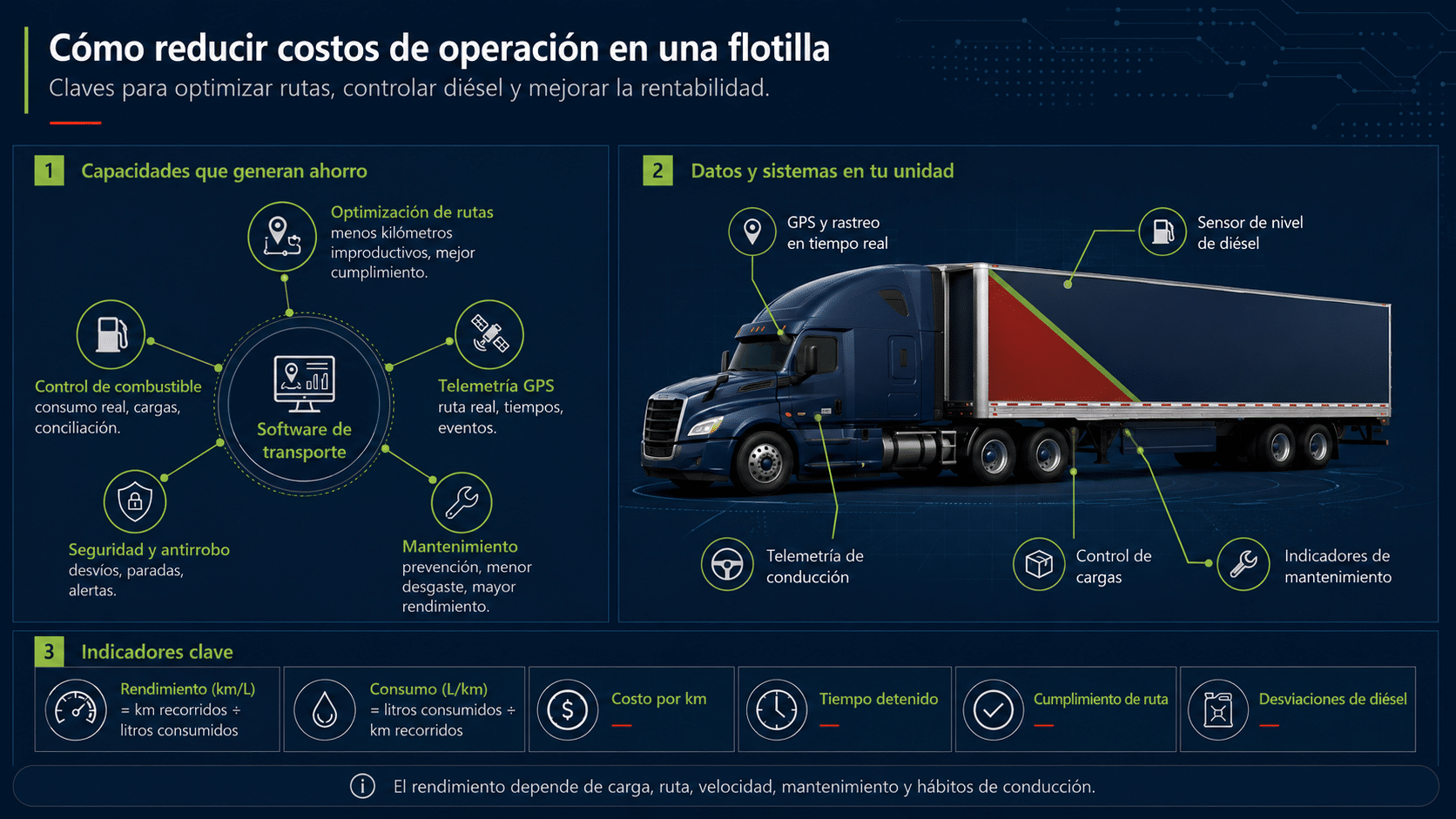 Cómo usar un software de transporte para optimizar rutas, medir el rendimiento de diésel por kilómetro, mejorar el control de combustible, prevenir pérdidas, integrar telemetría y pasar de un control manual en Excel a una gestión de flotillas basada en datos.