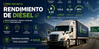 Cómo sacar el rendimiento de diésel en flotillas: fórmula km/L, litros consumidos, costo por kilómetro y eficiencia del viaje con telemetría.